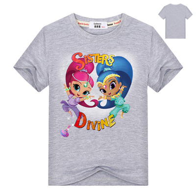 

2018 Shimmer And Shine T-Shirt для девочек Shimmer Shine Girls Tops Baby Girl Хлопок Тис Фиолетовые рубашки Футболки для девочек О