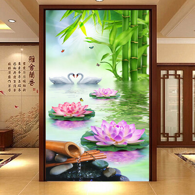 

3D Wallpaper Bamboo Lotus Landscape Chinese Style Photo Wall Murals Living Room Hotel Entrance Hallways Backdrop Wall Papers 3 D