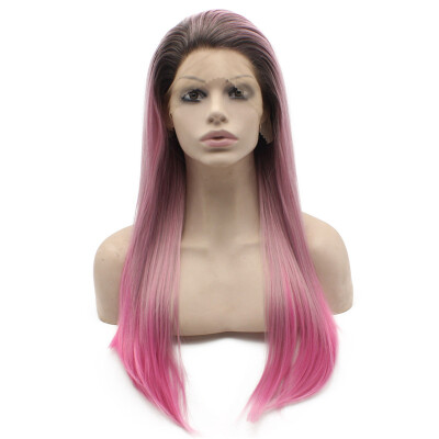 

Long Straight Ombre Pink Swiss Lace Front Wig Synthetic