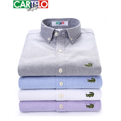 

CARTELO Long Sleeve Shirt Mens Business Casual Cotton Slim Oxford Spinning Shirt Navy 41X CXCS01