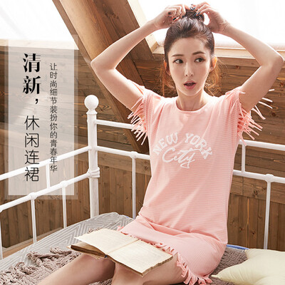 

City Beauty Pajamas Nightdress Womens Shopping Mall with the same paragraph simple fashion comfortable breathable soft ladies home LH7613 light pink L