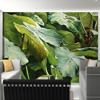 

Southeast Asian Style Tropical Rainforest Green Leaves Photo Wallpaper Kitchen Living Room Restaurant Modern Simple Home Decor