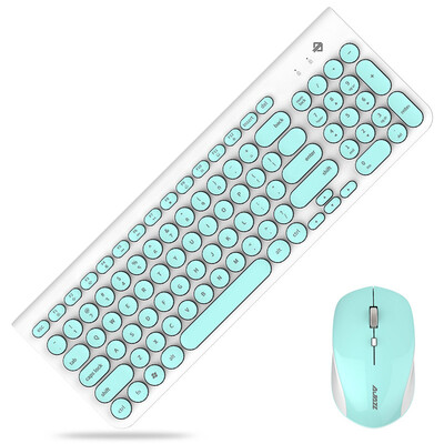 

Blackjazz AJAZZ 325i silent wireless mouse&keyboard set retro round key caps mint green desktop notebook keyboard mouse home office