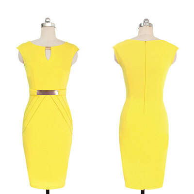 

Women Dress Slim Solid Color Zipper Sexy metal buckle knee sleeveless elegant pencil skirt L20