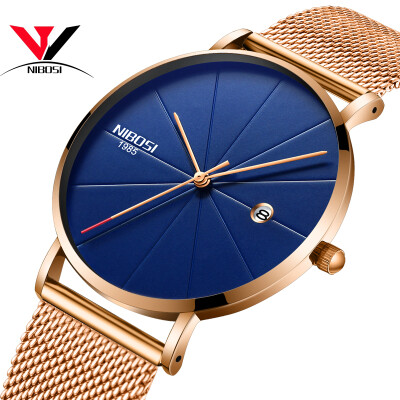 

Ultra Thin Men Quartz Wrist Watch Mesh Band Simple Fashion Leather Strap Watch NIBOSI 2018 New Brand Luxury Wristwatches Relogios