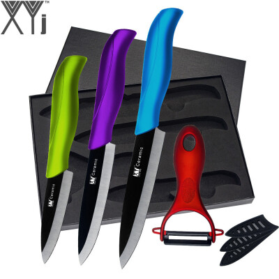 

XYJ Colorful Handle Kitchen Ceramic Cooking Knives 3 inch 4 inch 5 inch + Red Peeler + Black Gift Box 5pcs Kitchen Accessories