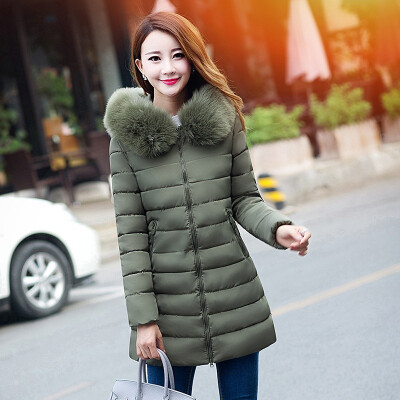 

2017 New Womens Fashion Wool Collar Winter Thicken Warm Down Jacket Cotton-padded Jacket