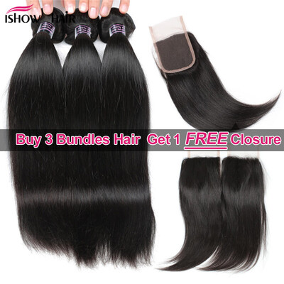 

ishow Hair Christmas Bigest Sales Купить 3 связки Прямые волосы Получить 1 Free Clace Closure