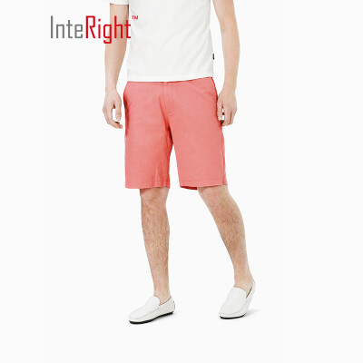 

INTERIGHT casual shorts mens cotton twill washed casual pants coral red 36