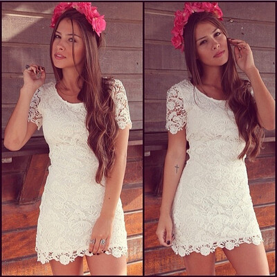 

Lovaru ™summer style 2015 new women dress White collar lace mini cultivate one's morality dress with short sleeves