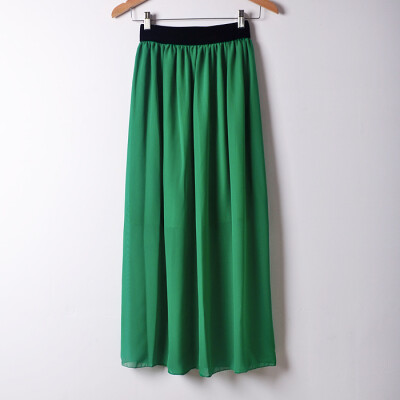 

Women Casual Solid Color Long Dress Elastic waist large size chiffon half-length skirt dress L04