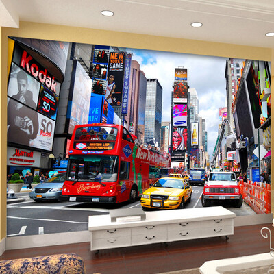 

Modern Popular Fashion Mural Wall Paper New York Street Red Bus Mural Clothes Store Office KTV Living Room Backdrop 3D Wallpaper