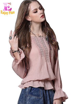 

L High Quality chest 97-101cm vintage cotton new autumn 2017 pink white long sleeve women blouse shirt with embroidery elegant