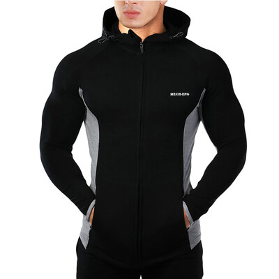 

MECH-ENG Men's Active Hoodie Gym Workout Fitness Zip Jackets for Outdoor Casual Sportwear in Black & Grey