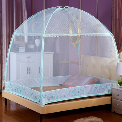 

Jiuzhou deer mosquito net home textile three door upgrade version lace zipper double bottom yurt mosquito net can hang fan water blue 18 m bed