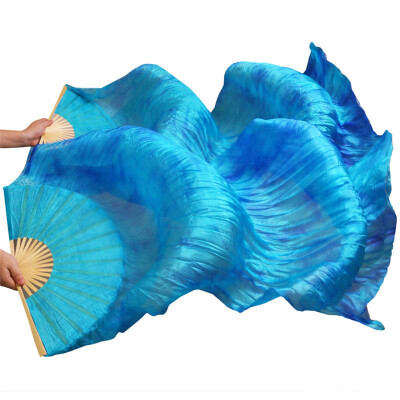 

2017 Stage Performance 100 Silk Belly Dance Fans Gradient Colour Dance Accessories Belly Dancing Silk Fans Royal blue Mixed Color