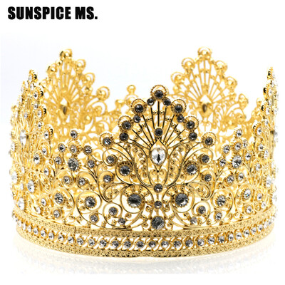 

Модный Негабаритный Роскошный Урожай Rhinestone Crystal Quince anera Brial Princess Crown Women Wedding Tiara Flower Hair Jewlery