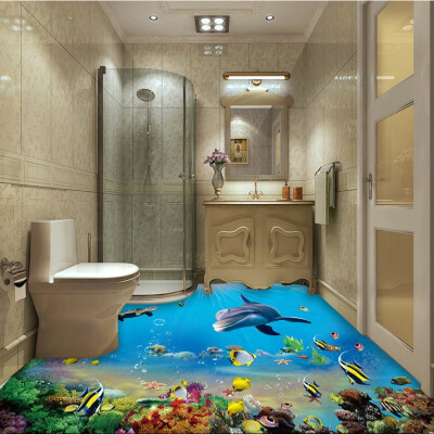 

Free Shipping 3D Underwater World Dolphin floor thickened bedroom bathroom living room study flooring mural 250cmx200cm