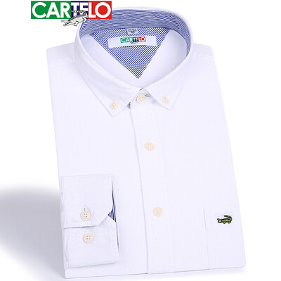 

CARTELO Long Sleeve Shirt Mens Business Casual Cotton Slim Oxford Spinning Shirt Navy 41X CXCS01