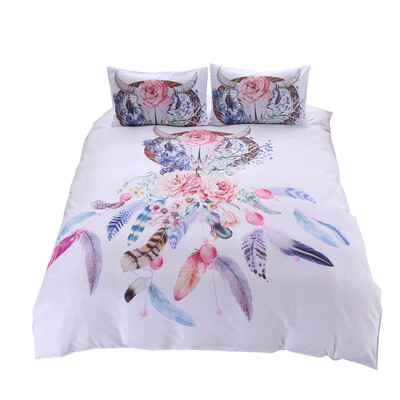 

iDouillet Native American Bedding Dreamcatcher Duvet Cover Set&Pillowcase Skull Feather Flower Twin Queen King Size White