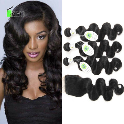 

8A Malaysian Virgin Hair Body Wave With Closure 3 Bundles Malaysian Body Wave With Closure Siyo Hair Products Human Hair Weave