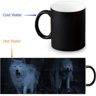 

Wolf 350ml12oz Heat Reveal Mug Color Change Coffee Cup Sensitive Morphing Mugs Magic Mug Milk Tea Cups