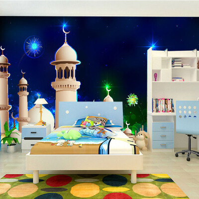 

Custom Mural Wallpaper For Kids' Room Children's Bedroom Wall Background Cartoon Wall Mural Night View Fireworks Moon Wall Paper