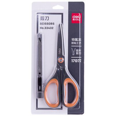 

Deli deli stainless steel scissors 170mm metal utility knife small office 2 piece set 33432