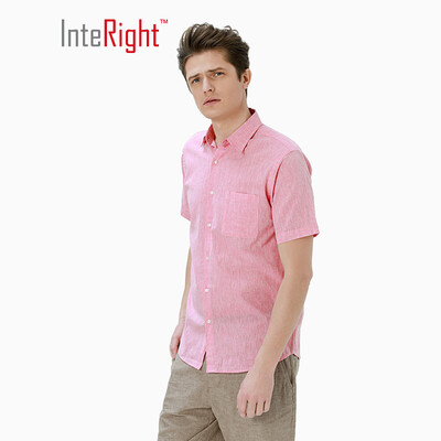 

INTERIGHT Short Sleeve Shirt Mens Cotton Blend Casual Shirt Short Sleeve Coral Red L
