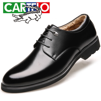 

CARTELO British leather men&39s shoes business dress shoes casual men&39s low to help tie the shoes men 1511 brown plus cotton version 43