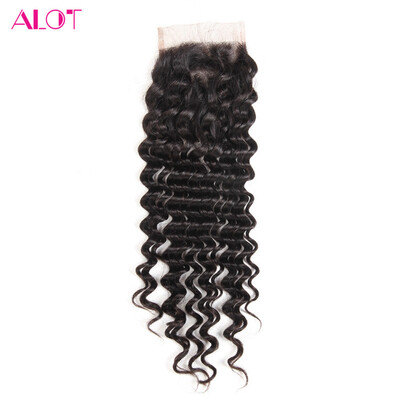 

Alot Natural Virgin Peruvian Hair Deep Wave Closure 4 * 4 inch Virgin Hair Перуанская застежка для волос 3 части Закрытие человеческих волос