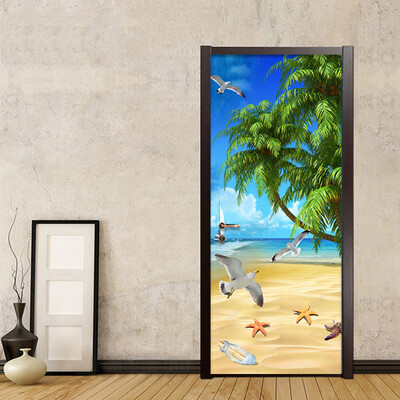 

Modern Sunshine Beach Photo 3D Mural Wallpaper Living Room PVC Self-Adhesive Waterproof DIY Door Sticker Mural 77cm x 200cm