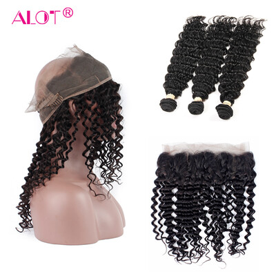 

Alot 7A 360 Frontal With Bundles Deep Wave 3 Bundles Weave With 360 Frontal Brazilian Virgin Human Hair
