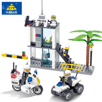 

KAZI 6728 Police Series Buliding Blocks Совместимость Legos City DIY Полицейский командный центр Motorcyc Bricks Blocks Set