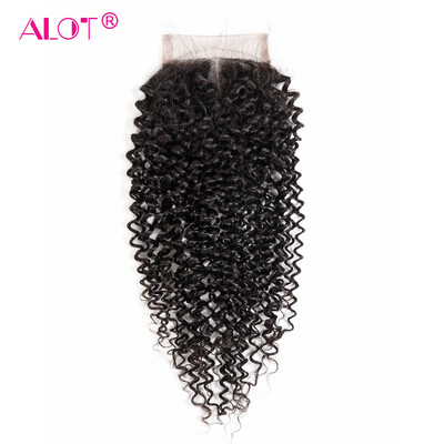

Alot Malaysian Kinky Curly Virgin Hair 100 Lace Closure 44 Human Hair Cheap FreeMiddleThree Part 1Pcs Lace Closure Natural Col