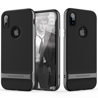 

For iPhone X Case ROCK Royce Ultra Thin Dual Layered Metal Texture Side Buttons Hard PC Soft TPU Protective Shell Case