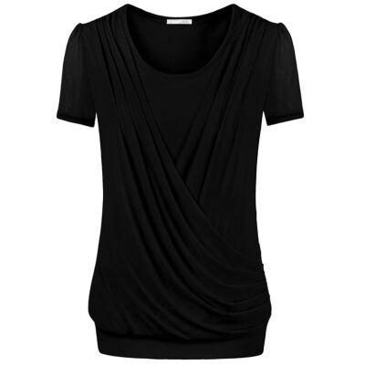 

Timeson 2018 Summer Tops Front Fold Women Short Sleeve T-shirt Casual Plus Size Female Knitted Stretch Solid Tee