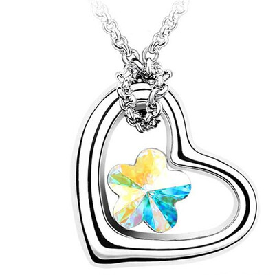 

Womens Heart Necklace Pendant Fashion Jewelry Austrian Crystal Exquisite Flower Necklace Accessories 18KGP 116