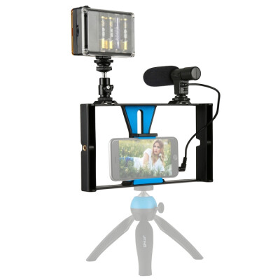 

PULUZ Smartphone Video Rig + LED Studio Light + Video Shotgun наборы микрофонов с головкой штатива с холодным штативом для iPhone,