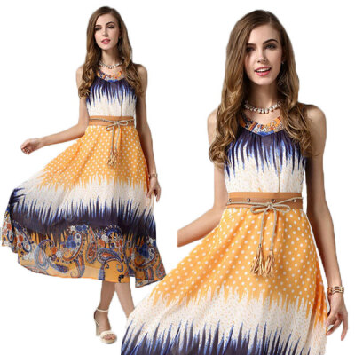 

Lovaru ™ HOT 2015 NEW FASHION cute straight print o-neck spaghetti strap high quality sexy mid calf women's dresses