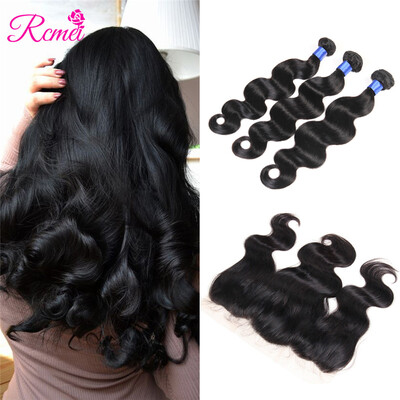 

Rcmei 8A Virgin Hair Brazilian Body Wave Lace Frontal Free Part Ear to Ear Hair 3 Bundles Body Wave Weave with Lace Frontl Closure