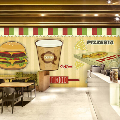 

Photo wallpaper Cute cartoon wallpaper hamburger fast-food restaurant coffee tea shop large mural aisle porch wood wallpaper