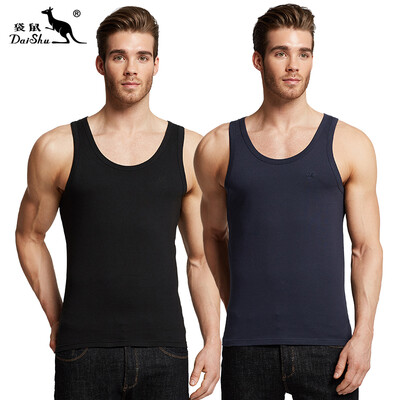 

Kangaroo DaiShu 2 pieces mens vest mens cotton casual sports tide mens vest bottoming shirt black treasure blue