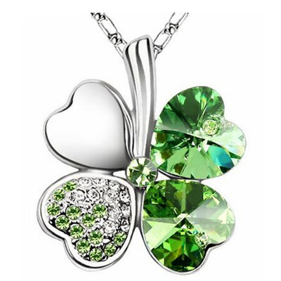 

Women Vintage Fashion Jewelry Heart Crystal from Austrian Four Leaf Clover Necklace Pendants Trendy 201