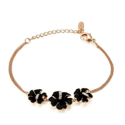 

Yoursfs® 18K Rose Gold Plated Triple Painting Flowers Bracelet Used Austrian Crystal Bangle