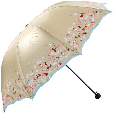 

Jingdong supermarket] umbrella umbrella black polyester color plastic umbrella black lacquered steel skeleton sunny umbrella three fold umbrella 33190 perfect travel golden yellow