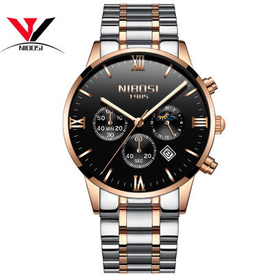 

NIBOSI Famous Brand Watches Men Leather Band Fashion Luxury Full Steel Clock Quartz Wristwatch Male Watch Relogio Masculino Casual