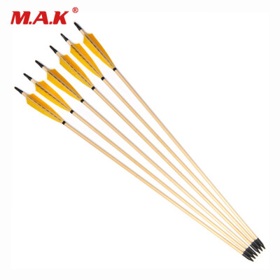 

6pcs 31Inches Spine 500 Wooden Arrows with White Pine Wood&Yellow Turkey Feather for Traditional Long Bow Archery