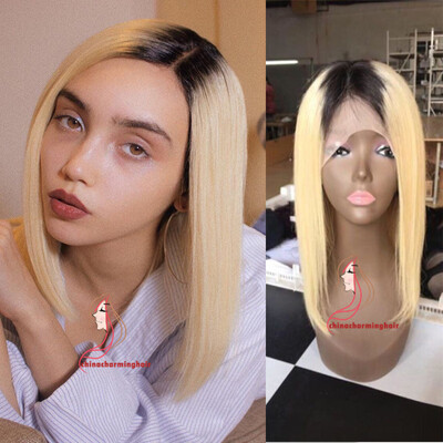 

Free Shipping Ombre 1b613 Color Brazilian Human Hair Lace Wig Silky Straight Two Tone ombre bob Lace Front Wig 130 density