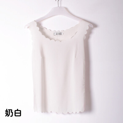 

Women Fashion Solid Color Sexy Summer Sleeveless chiffon wave lace vest Camisole bottoming shirt L33